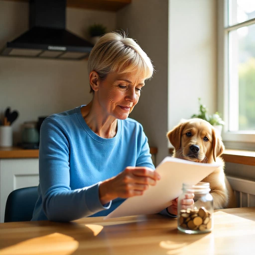 Pet owner choosing between pet insurance and savings jar