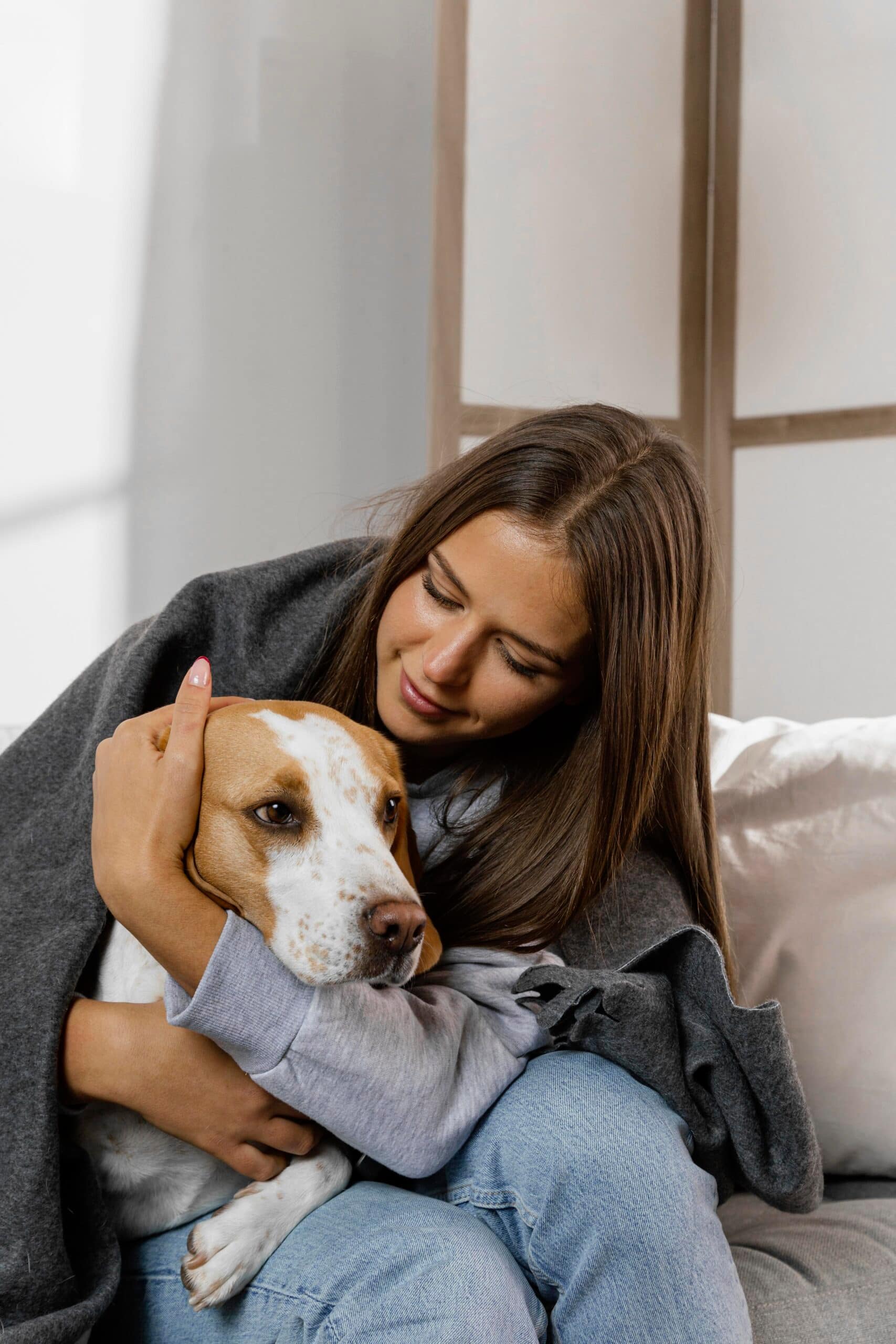 Dog at a vet clinic with owner checking pet insurance policy
